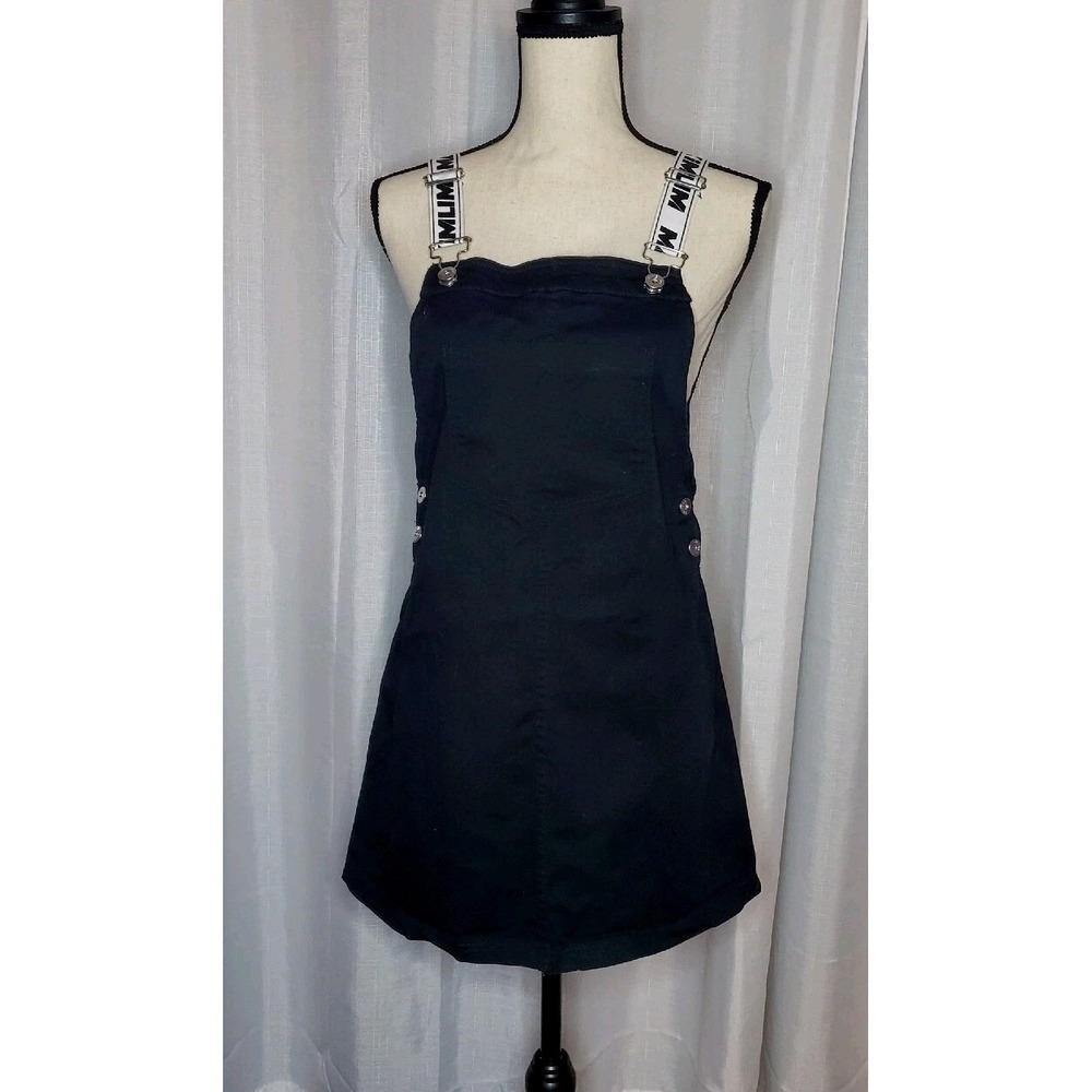 H&M Divided Denim Dress Black Jumper Overall Button Down Y2K Bold Size 6 A20